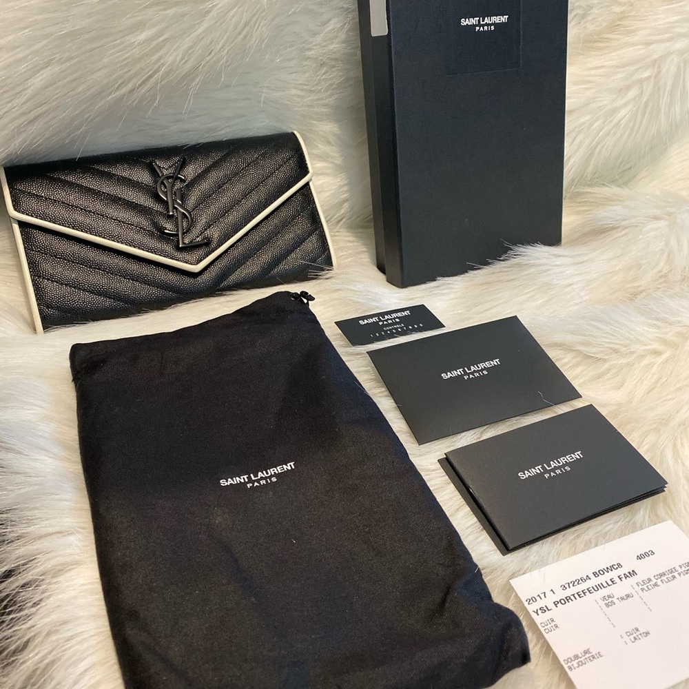 YSL SAINT LAURENT MONOGRAM WALLET IN BLACK & WHITE